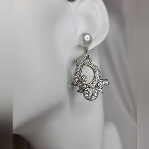 Silver Crystal Dior Zipper Pulls, Studded Pearl Earings
